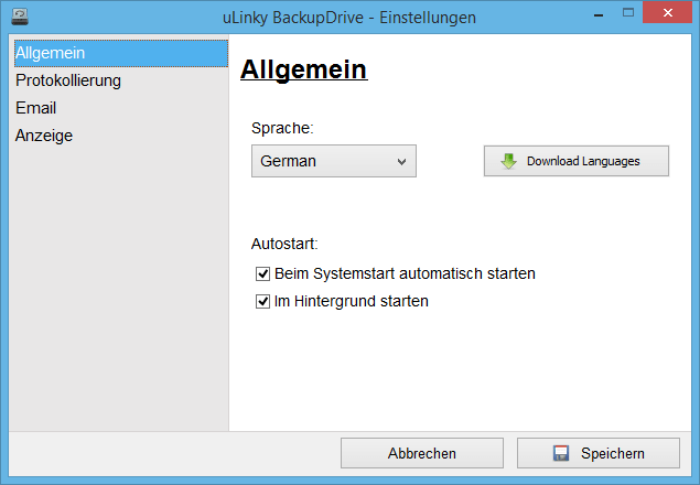 Allgemeine Einstellungen in uLinky BackupDrive