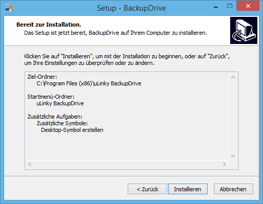 Zusammenfassung der Installation von uLinky BackupDrive