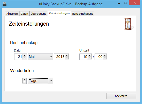 BackupJob-Eigenschaften: Zeiteinstellungen für eine automatische Ausführung des BackupJobs