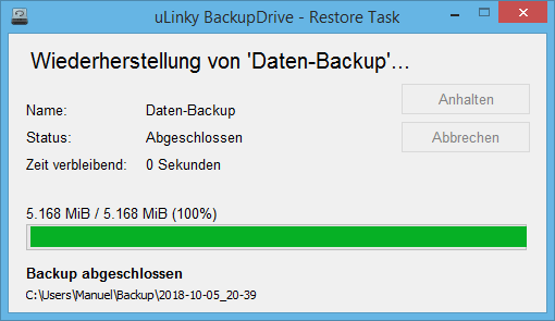 Die Daten aus dem Backup werden jetzt wiederhergestellt